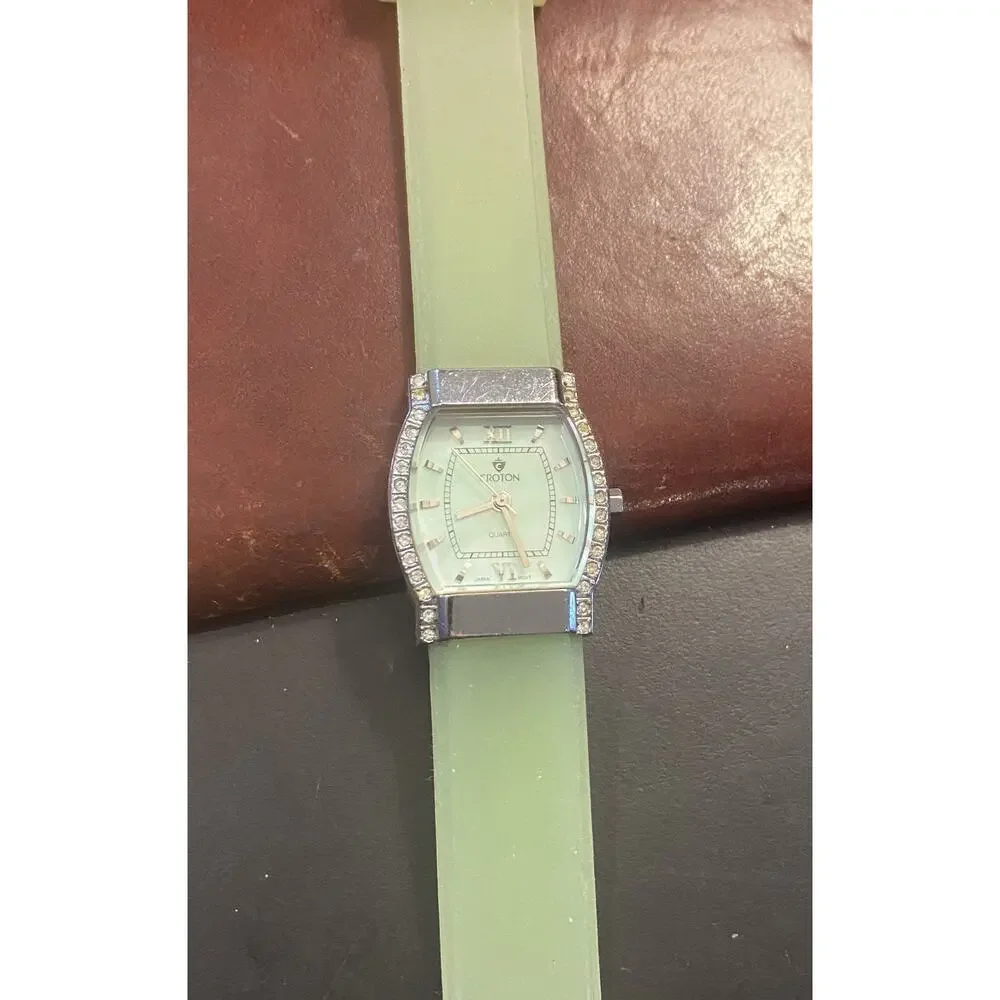 Women's Croton Watch, Green Tint MOP Face and Translucent Band, Crystal Accents
